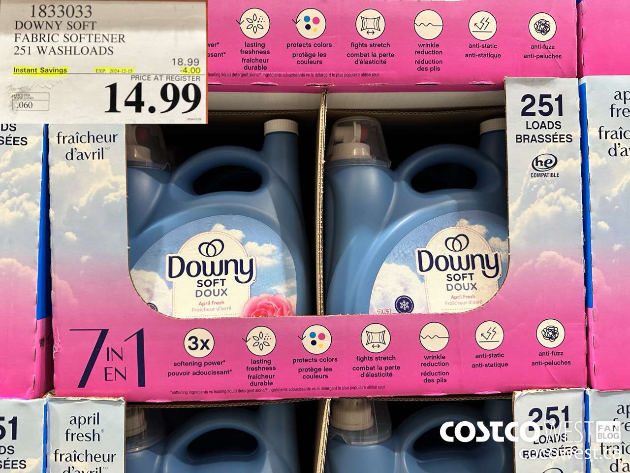 1833033 DOWNY SOFT FABRIC SOFTENER 251 WASHLOADS ($4.00 INSTANT SAVINGS EXPIRES ON 2024-12-15) $14.99
