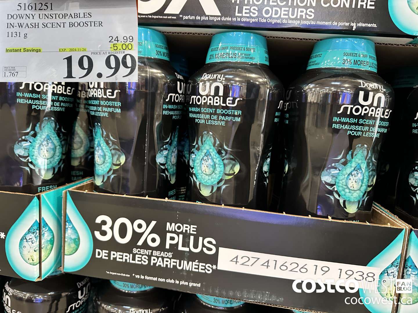 5161251 DOWNY UNSTOPPABLES IN-WASH SCENT BOOSTER 1131 g ($5.00 INSTANT SAVINGS EXPIRES ON 2024-11-24) $19.99