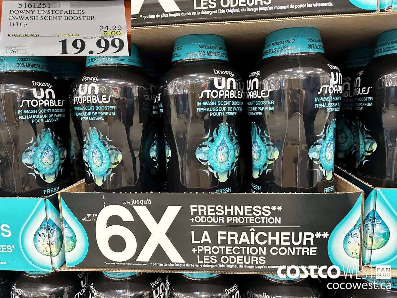 5161251 DOWNY UNSTOPPABLES IN-WASH SCENT BOOSTER 1131 g ($5.00 INSTANT SAVINGS EXPIRES ON 2024-11-24) $19.99