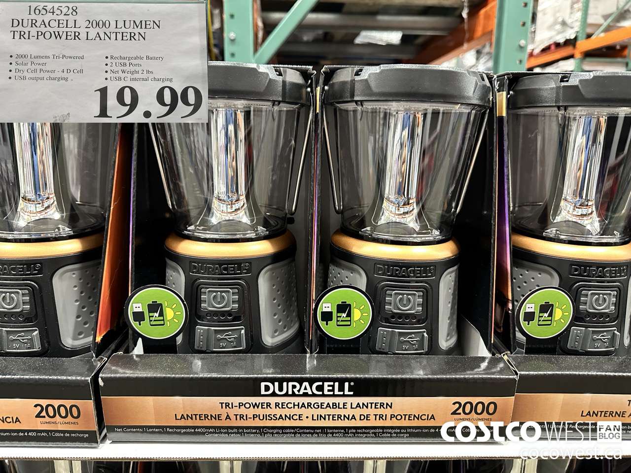 1654528 DURACELL 2000 LUMEN TRI-POWER LANTERN $19.99