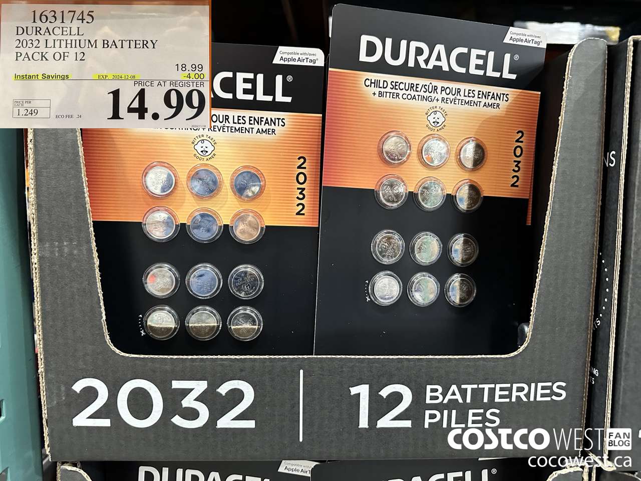 1631745 DURACELL 2032 LITHIUM BATTERY PACK OF 12 ($4.00 INSTANT SAVINGS EXPIRES ON 2024-12-08) $14.99