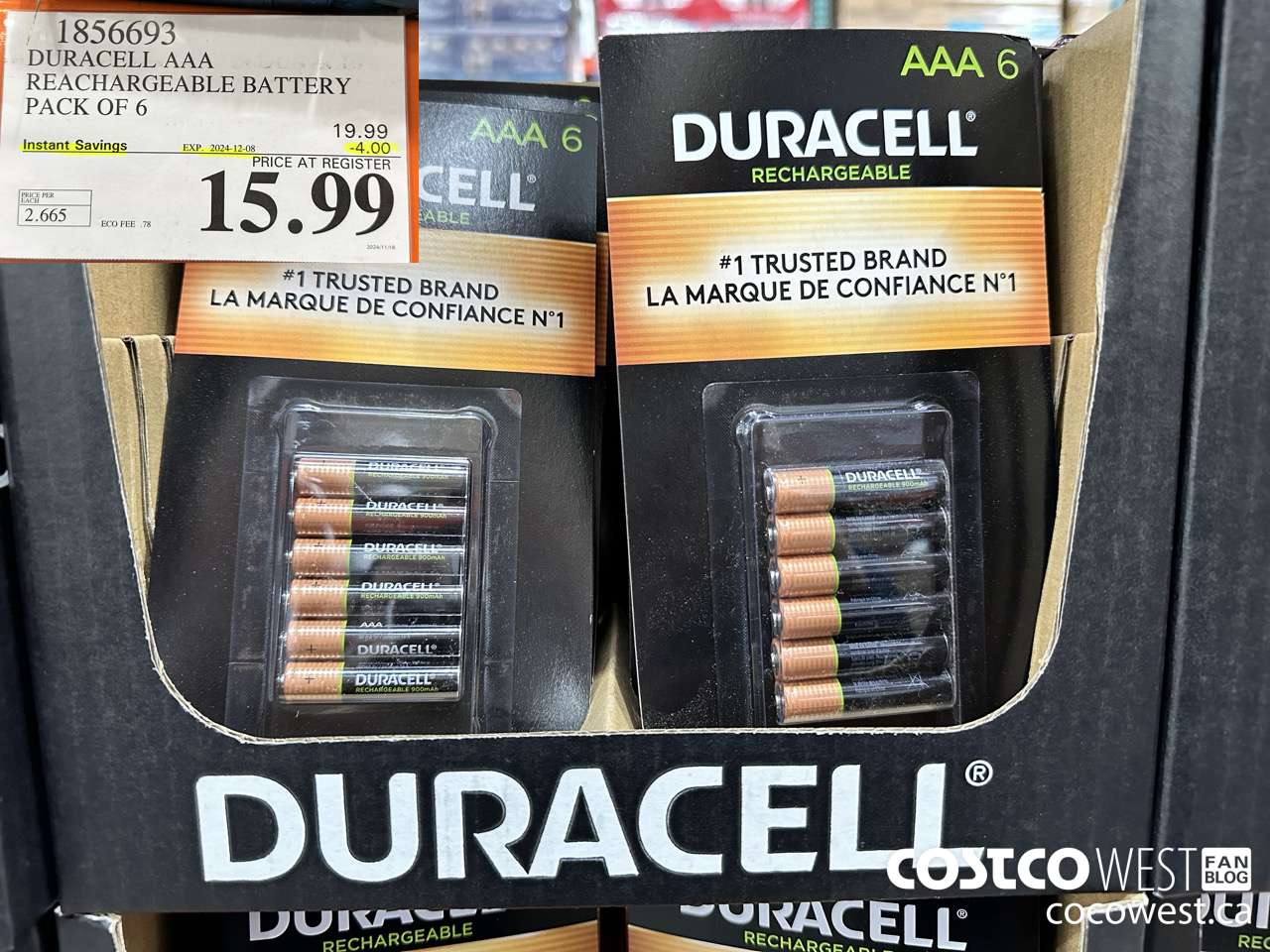 1856693 DURACELL AAA RECHARGEABLE BATTERY PACK OF 6 ($4.00 INSTANT SAVINGS EXPIRES ON 2024-12-08) $15.99