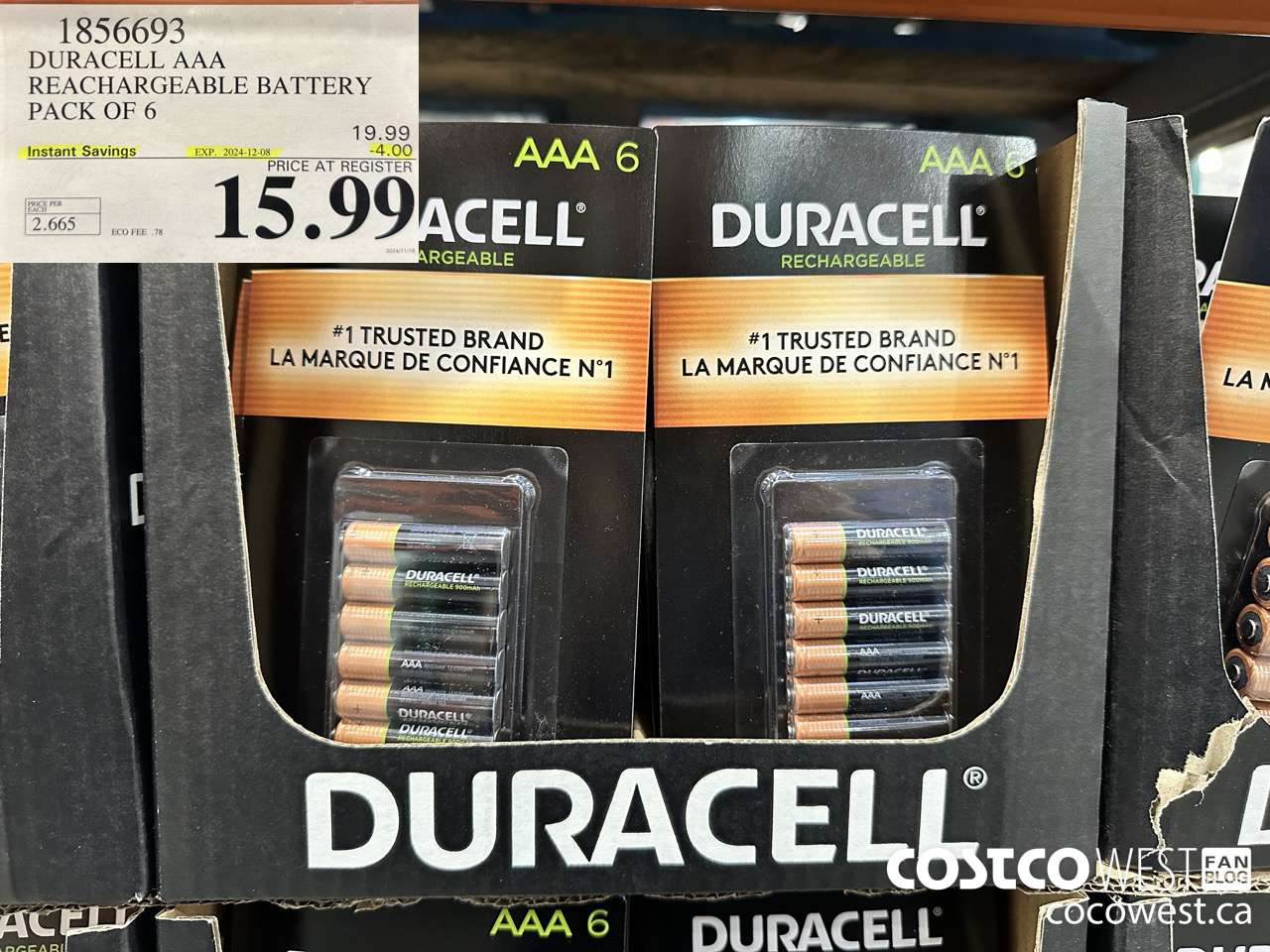 1856693 DURACELL AAA RECHARGEABLE BATTERY PACK OF 6 ($4.00 INSTANT SAVINGS EXPIRES ON 2024-12-08) $15.99