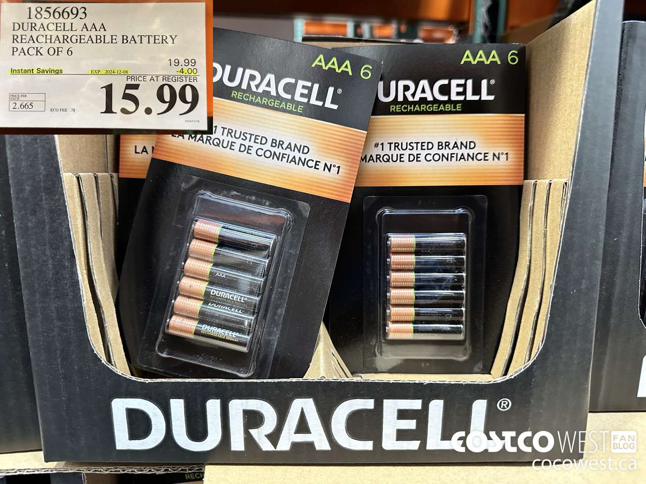 1856693 DURACELL AAA RECHARGEABLE BATTERY PACK OF 6 ($4.00 INSTANT SAVINGS EXPIRES ON 2024-12-08) $15.99