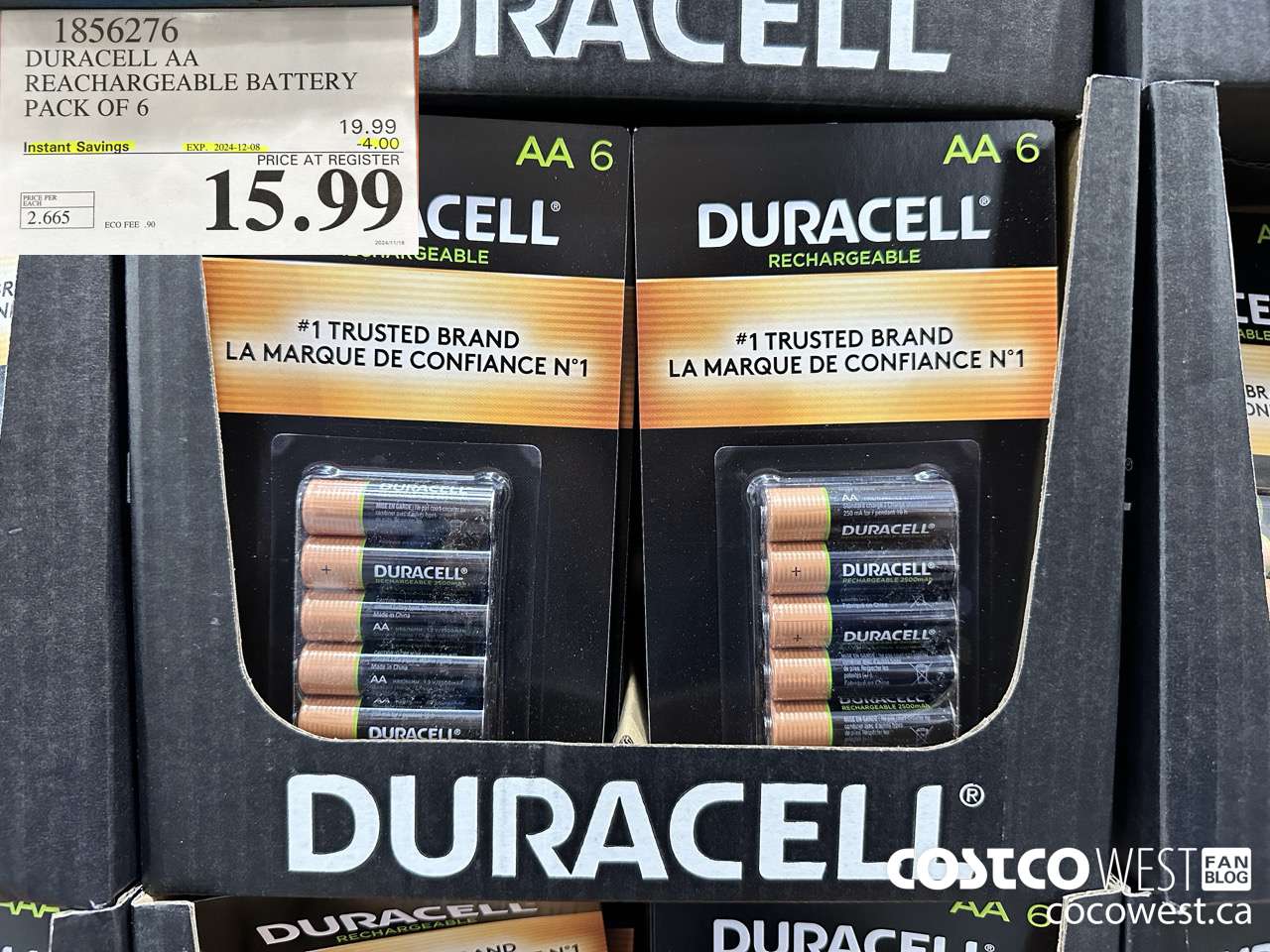 1856276 DURACELL AA RECHARGEABLE BATTERY PACK OF 6 ($4.00 INSTANT SAVINGS EXPIRES ON 2024-12-08) $15.99