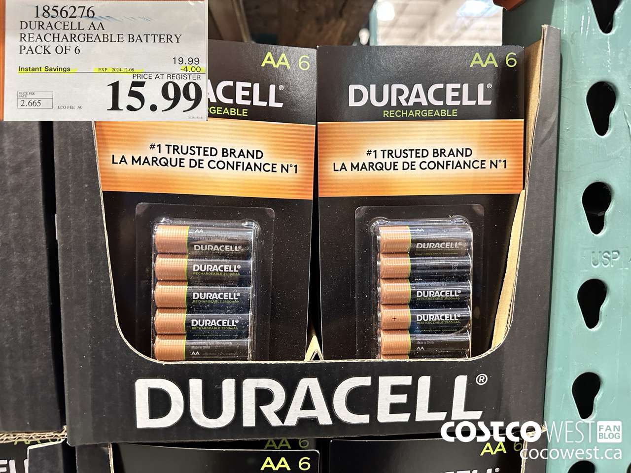 1856276 DURACELL AA RECHARGEABLE BATTERY PACK OF 6 ($4.00 INSTANT SAVINGS EXPIRES ON 2024-12-08) $15.99