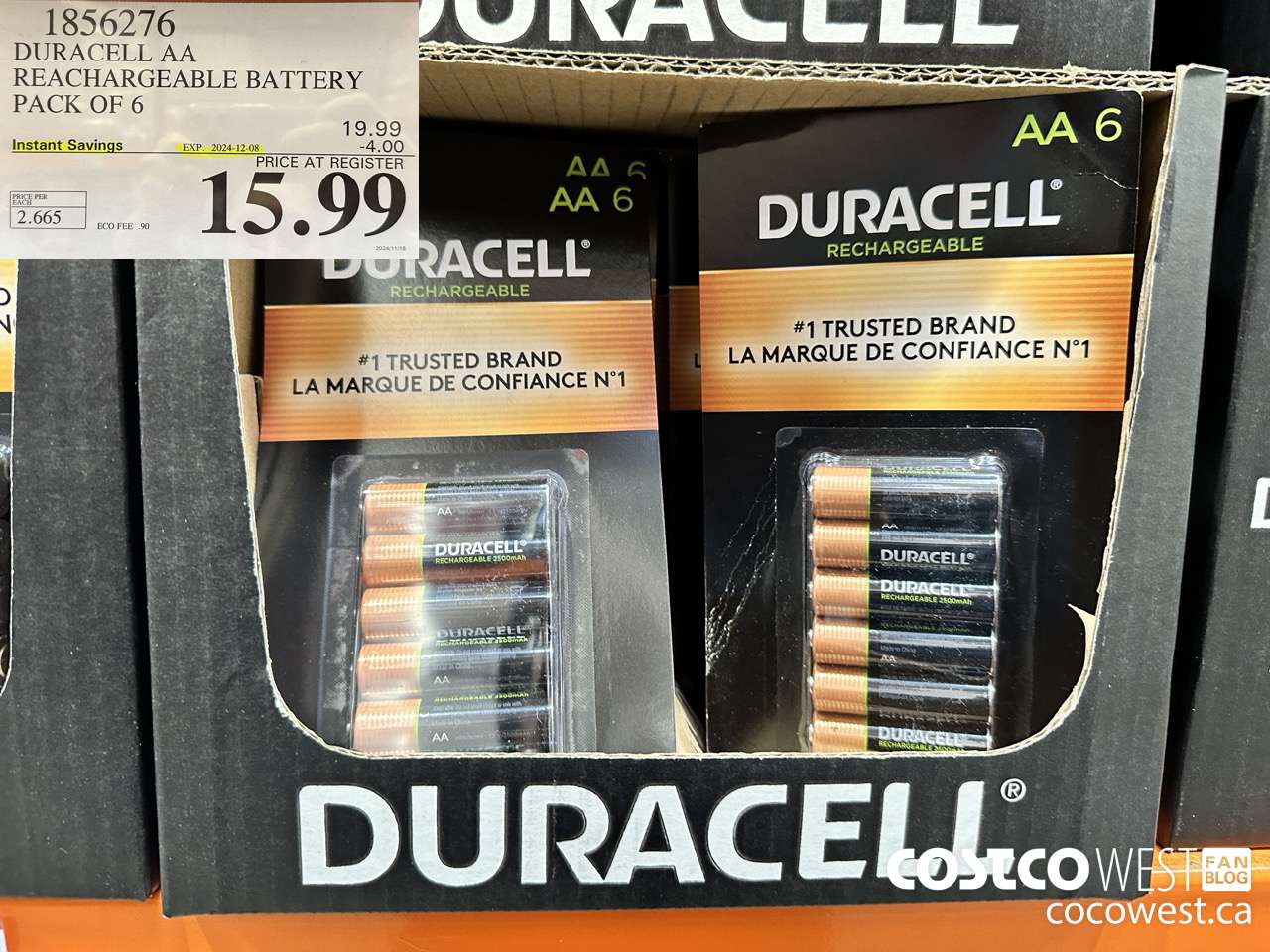 1856276 DURACELL AA RECHARGEABLE BATTERY PACK OF 6 ($4.00 INSTANT SAVINGS EXPIRES ON 2024-12-08) $15.99