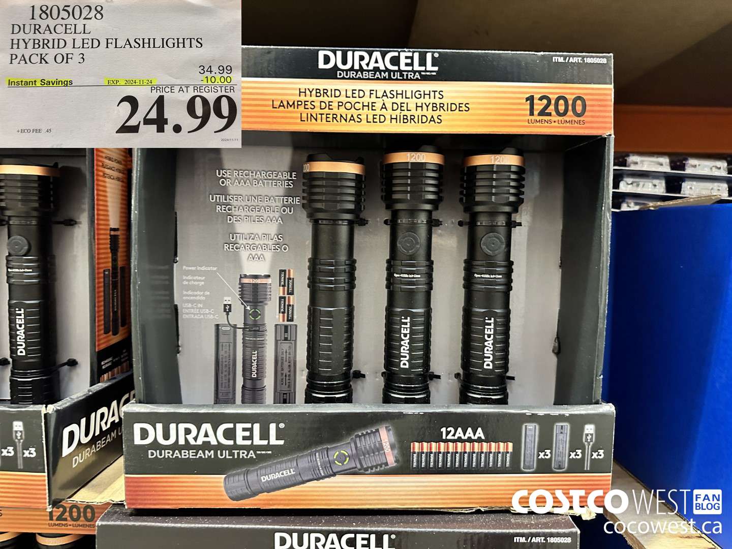1805028 DURACELL HYBRID LED FLASHLIGHTS 3 PK ($10.00 INSTANT SAVINGS EXPIRES ON 2024-11-24) $24.99