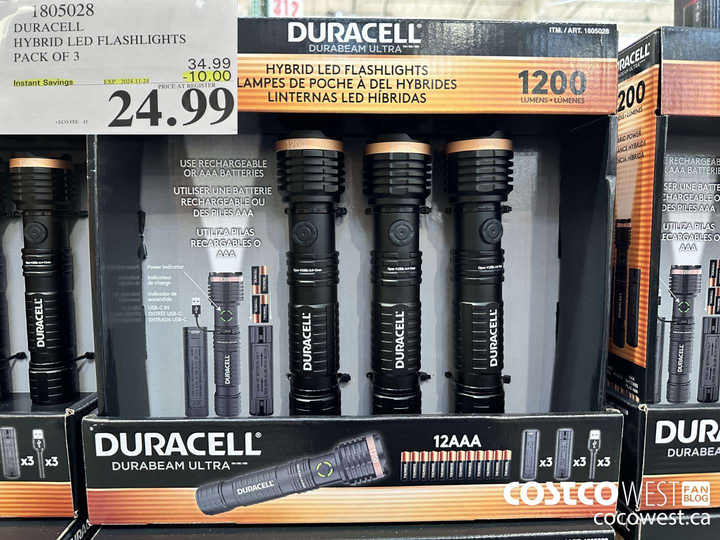 1805028 DURACELL HYBRID LED FLASHLIGHTS PACK OF 3 ($10.00 INSTANT SAVINGS EXPIRES ON 2024-11-24) $24.99