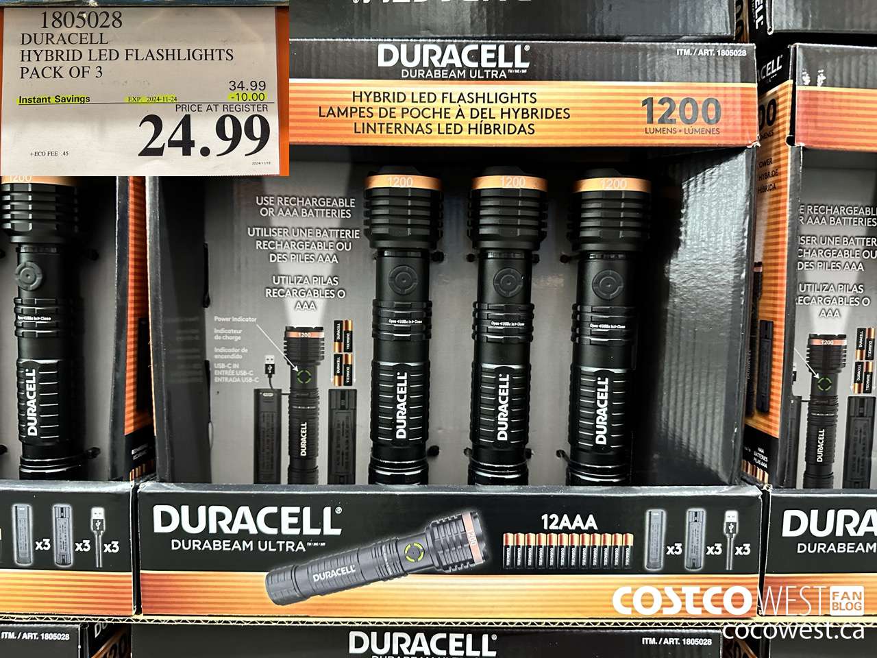 1805028 DURACELL HYBRID LED FLASHLIGHTS PACK OF 3 ($10.00 INSTANT SAVINGS EXPIRES ON 2024-11-24) $24.99