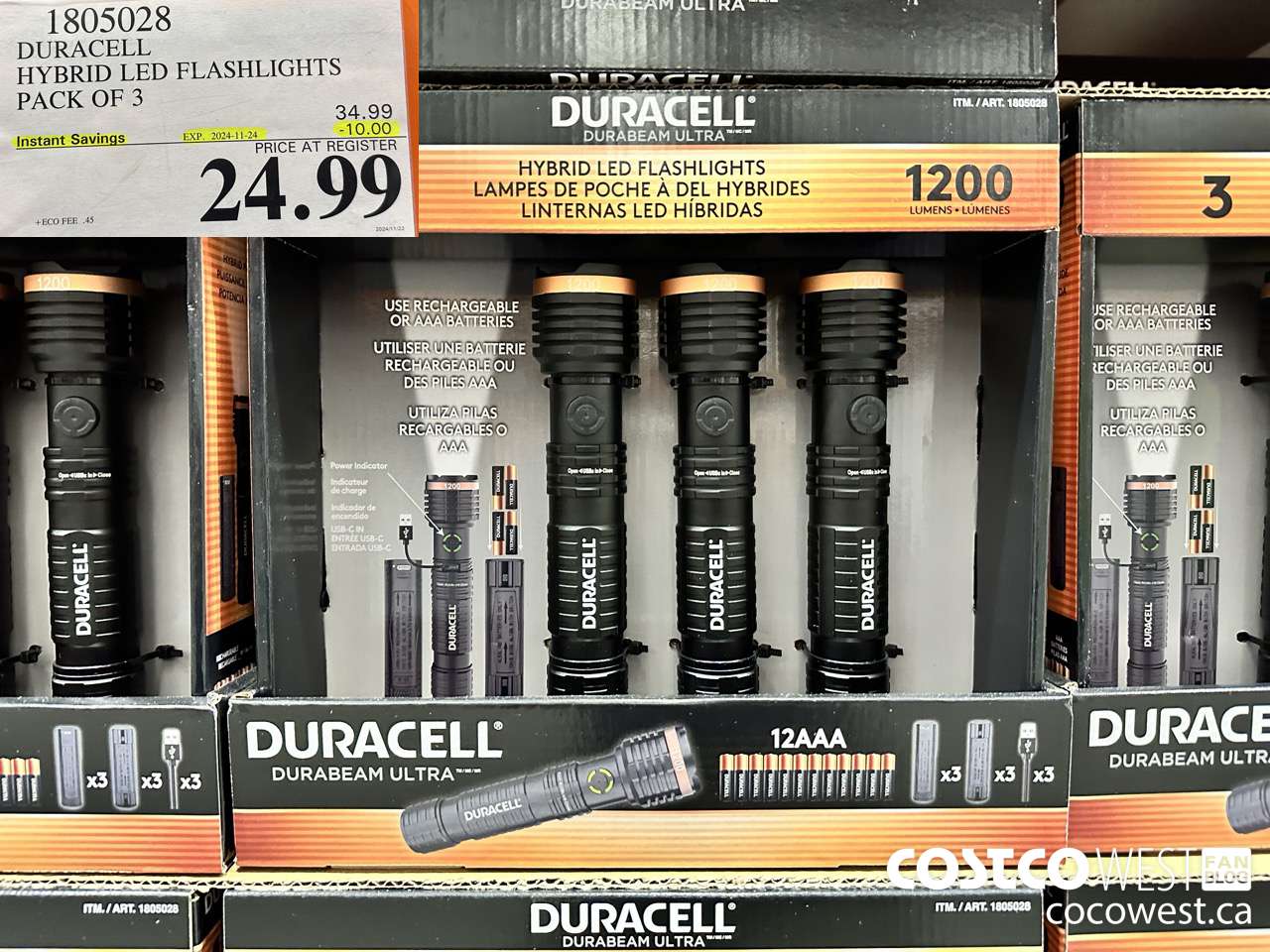 1805028 DURACELL HYBRID LED FLASHLIGHTS PACK OF 3 ($10.00 INSTANT SAVINGS EXPIRES ON 2024-11-24) $24.99