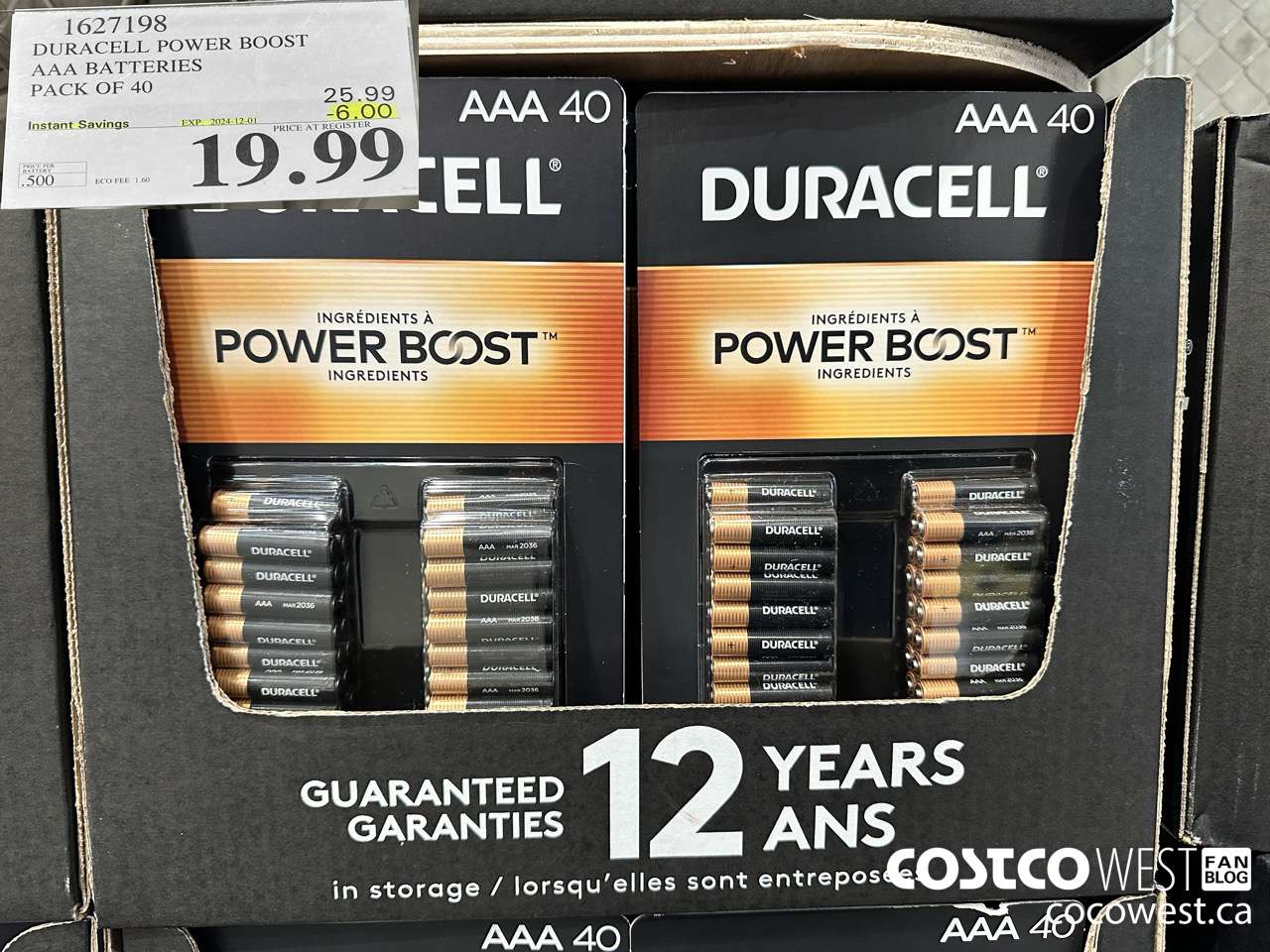 1627198 DURACELL POWER BOOST AAA BATTERIES PACK OF 40 ($6.00 INSTANT SAVINGS EXPIRES ON 2024-12-01) $19.99