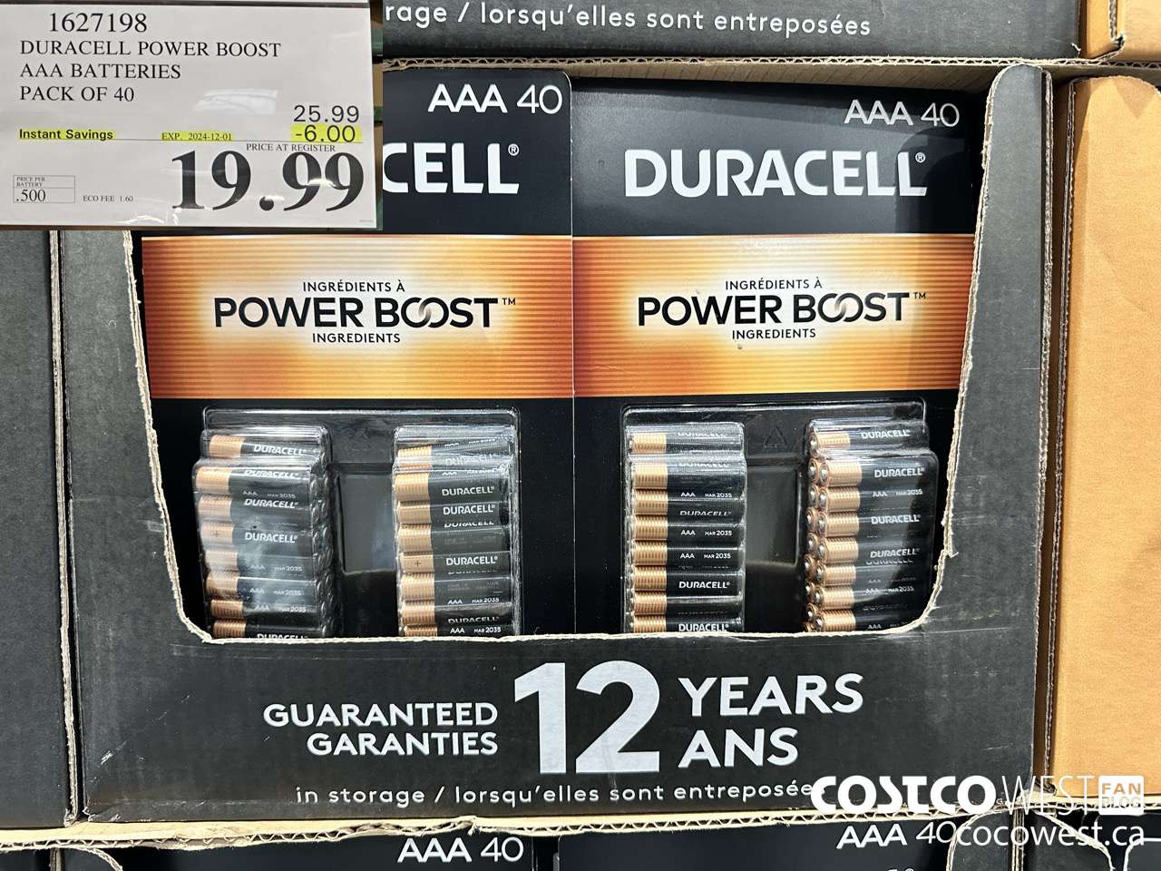 1627198 DURACELL POWER BOOST AAA BATTERIES PACK OF 40 ($6.00 INSTANT SAVINGS EXPIRES ON 2024-12-01) $19.99