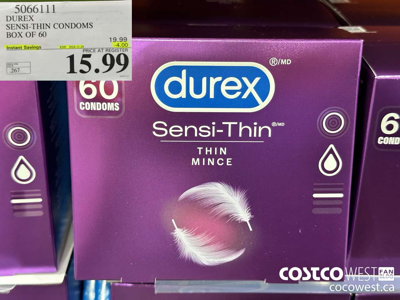 5066111 DUREX SENSI-THIN CONDOMS BOX OF 60 ($4.00 INSTANT SAVINGS EXPIRES ON 2024-11-24) $15.99