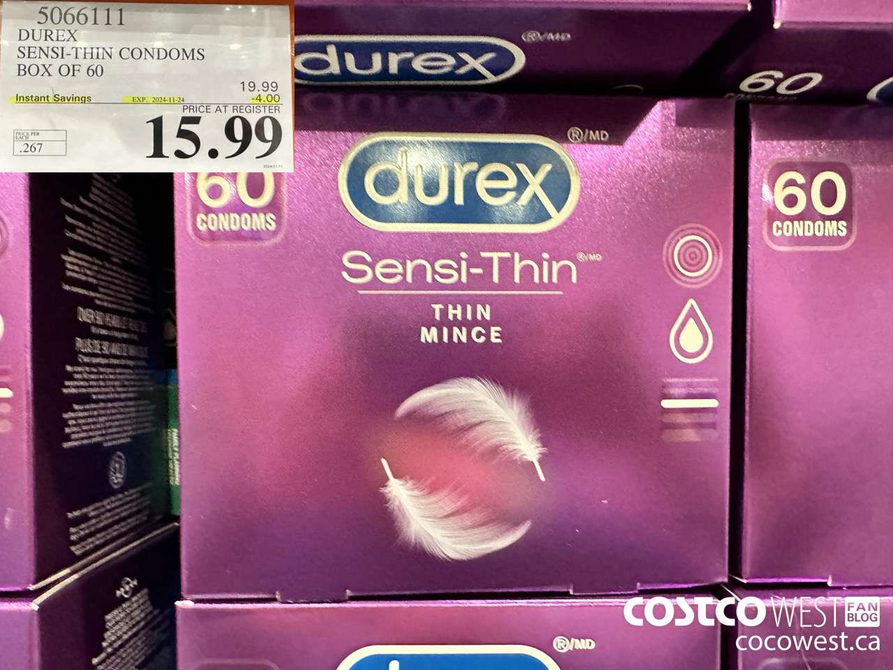 5066111 DUREX SENSI-THIN CONDOMS BOX OF 60 ($4.00 INSTANT SAVINGS EXPIRES ON 2024-11-24) $15.99