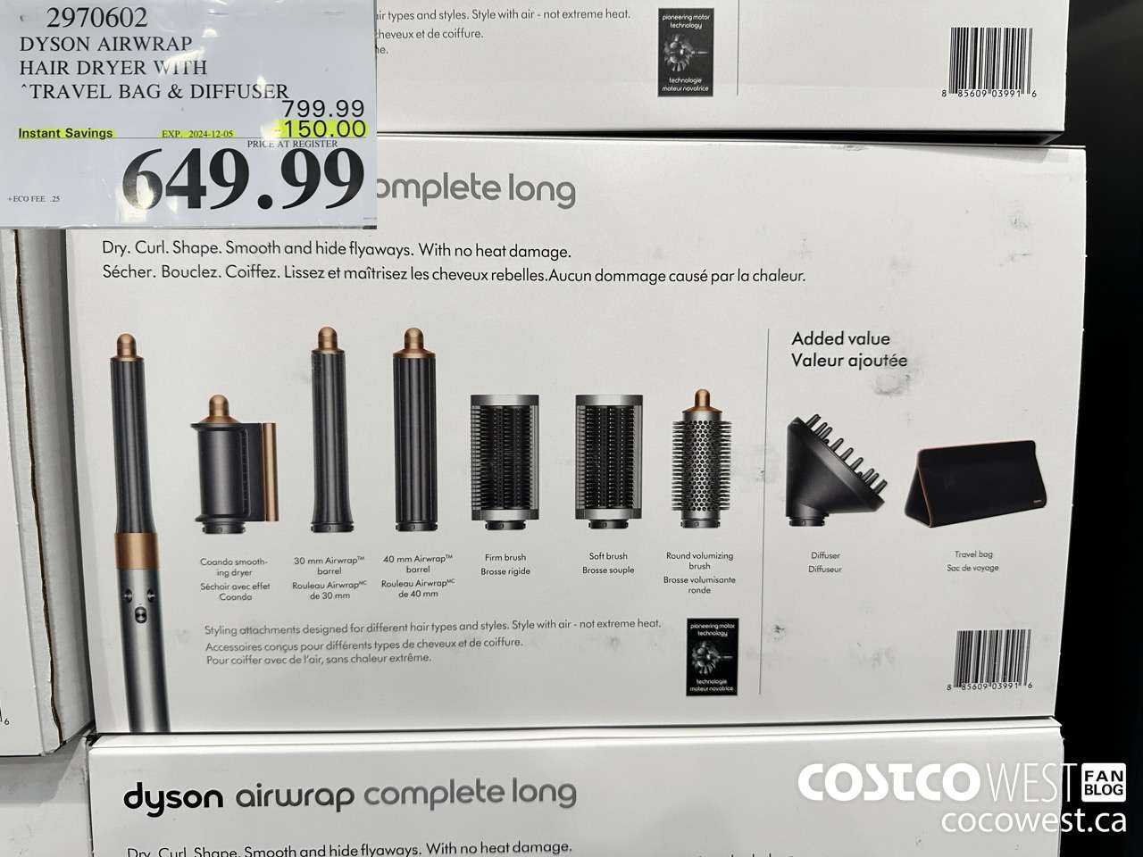 2970602 DYSON AIRWRAP HAIR DRYER WITH TRAVEL BAG & DIFFUSER ($150.00 INSTANT SAVINGS EXPIRES ON 2024-12-05) $649.99