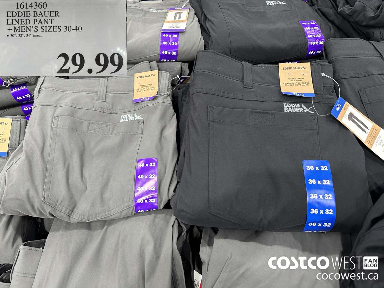 1614360 EDDIE BAUER LINED PANT MEN'S SIZES 30-40 $29.99