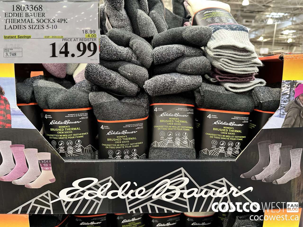 1803368 EDDIE BAUER THERMAL SOCKS 4PK LADIES SIZES 5-10 ($4.00 INSTANT SAVINGS EXPIRES ON 2024-11-24) $14.99