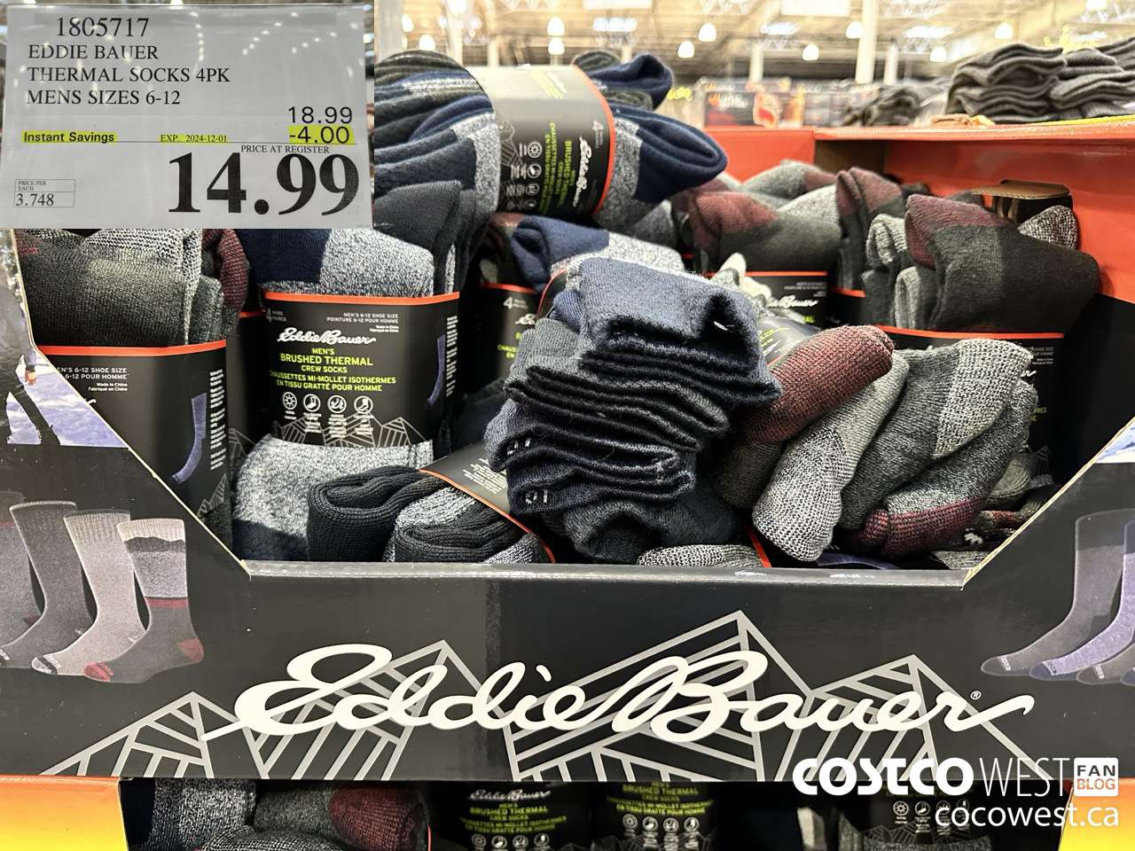 1805717 EDDIE BAUER THERMAL SOCKS 4PK MENS SIZES 6-12 ($4.00 INSTANT SAVINGS EXPIRES ON 2024-12-01) $14.99