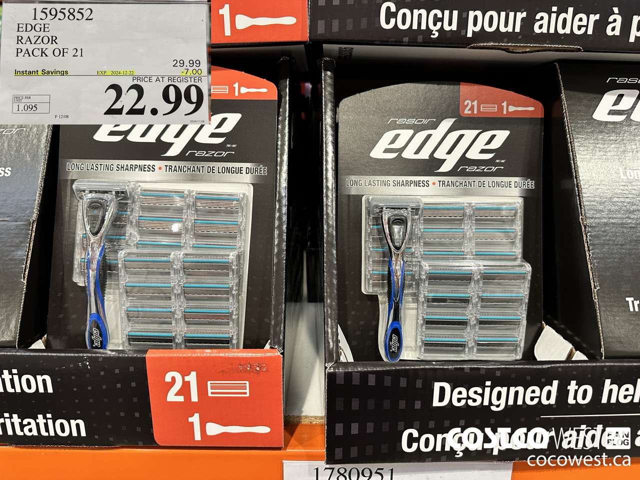 1595852 EDGE RAZOR PACK OF 21 ($7.00 INSTANT SAVINGS EXPIRES ON 2024-12-22) $22.99