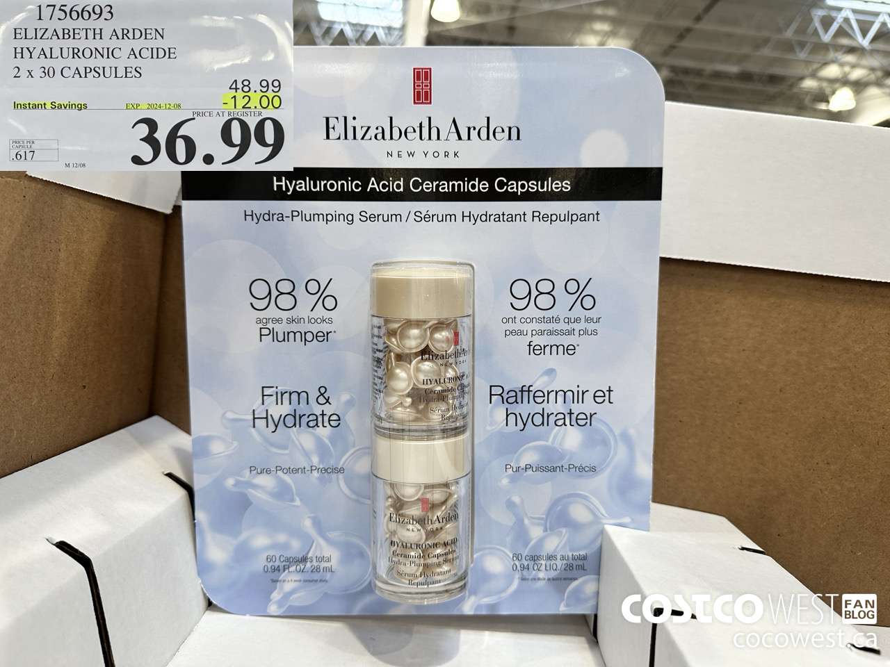 1756693 ELIZABETH ARDEN HYALURONIC ACIDE 2 X 30 CAPSULES ($12.00 INSTANT SAVINGS EXPIRES ON 2024-12-08) $36.99