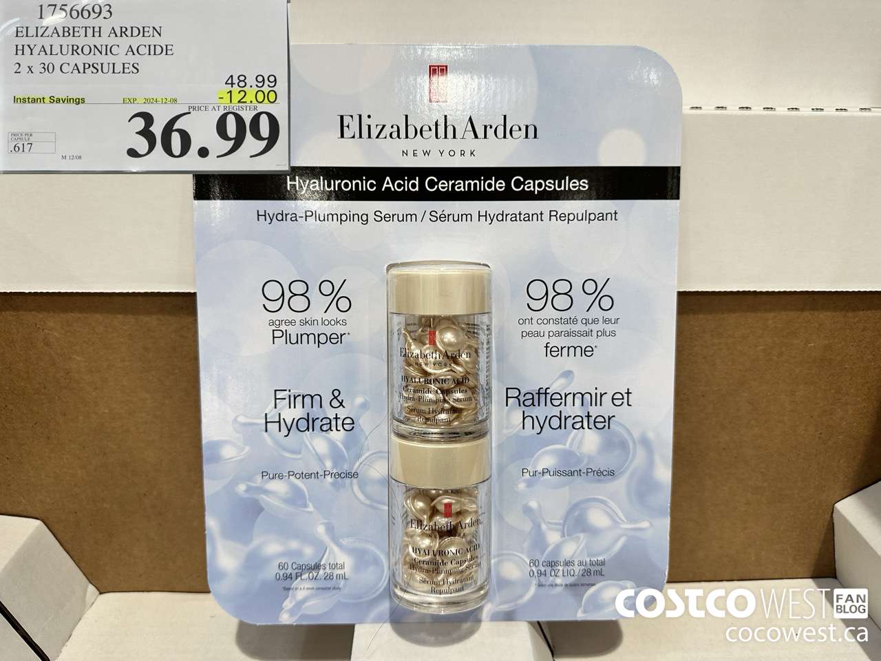 1756693 ELIZABETH ARDEN HYALURONIC ACIDE 2 X 30 CAPSULES ($12.00 INSTANT SAVINGS EXPIRES ON 2024-12-08) $36.99