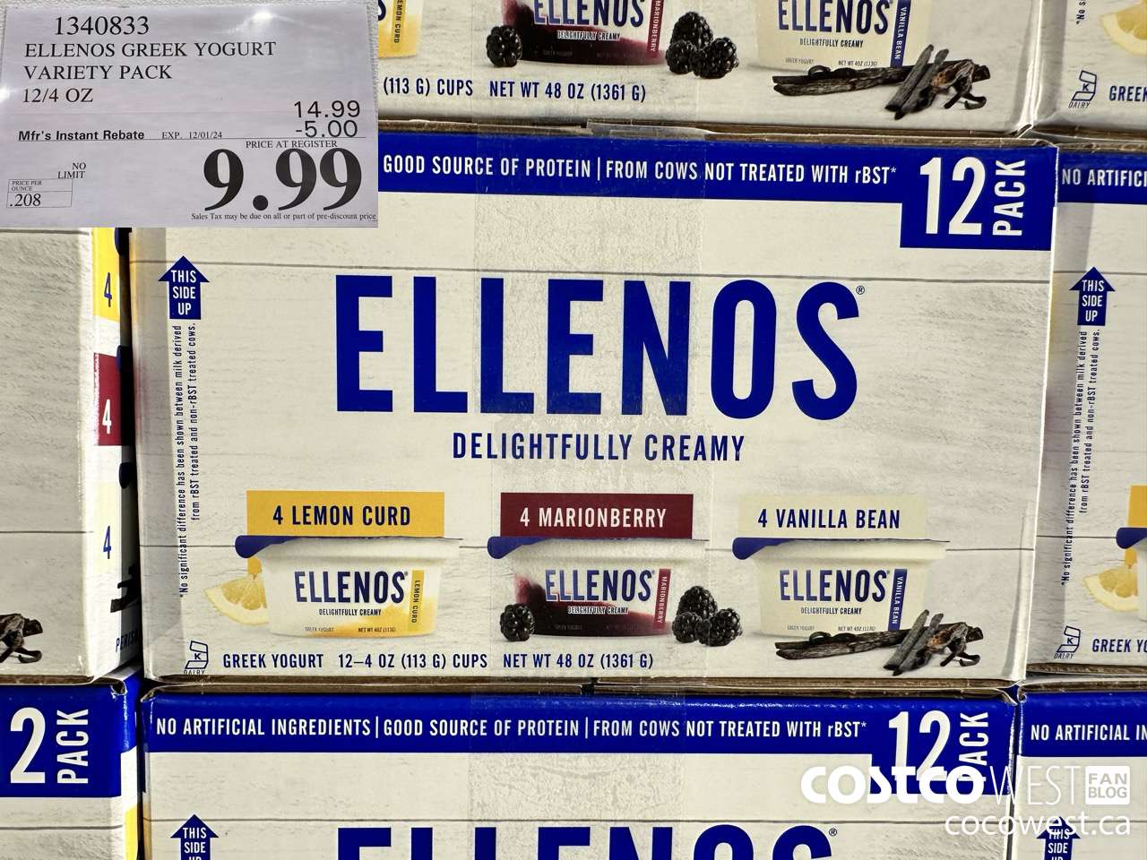 1340833 ELLENOS GREEK YOGURT VARIETY PACK 12/4OZ ($5.00 INSTANT SAVINGS EXPIRES ON 2024-12-01) $9.99