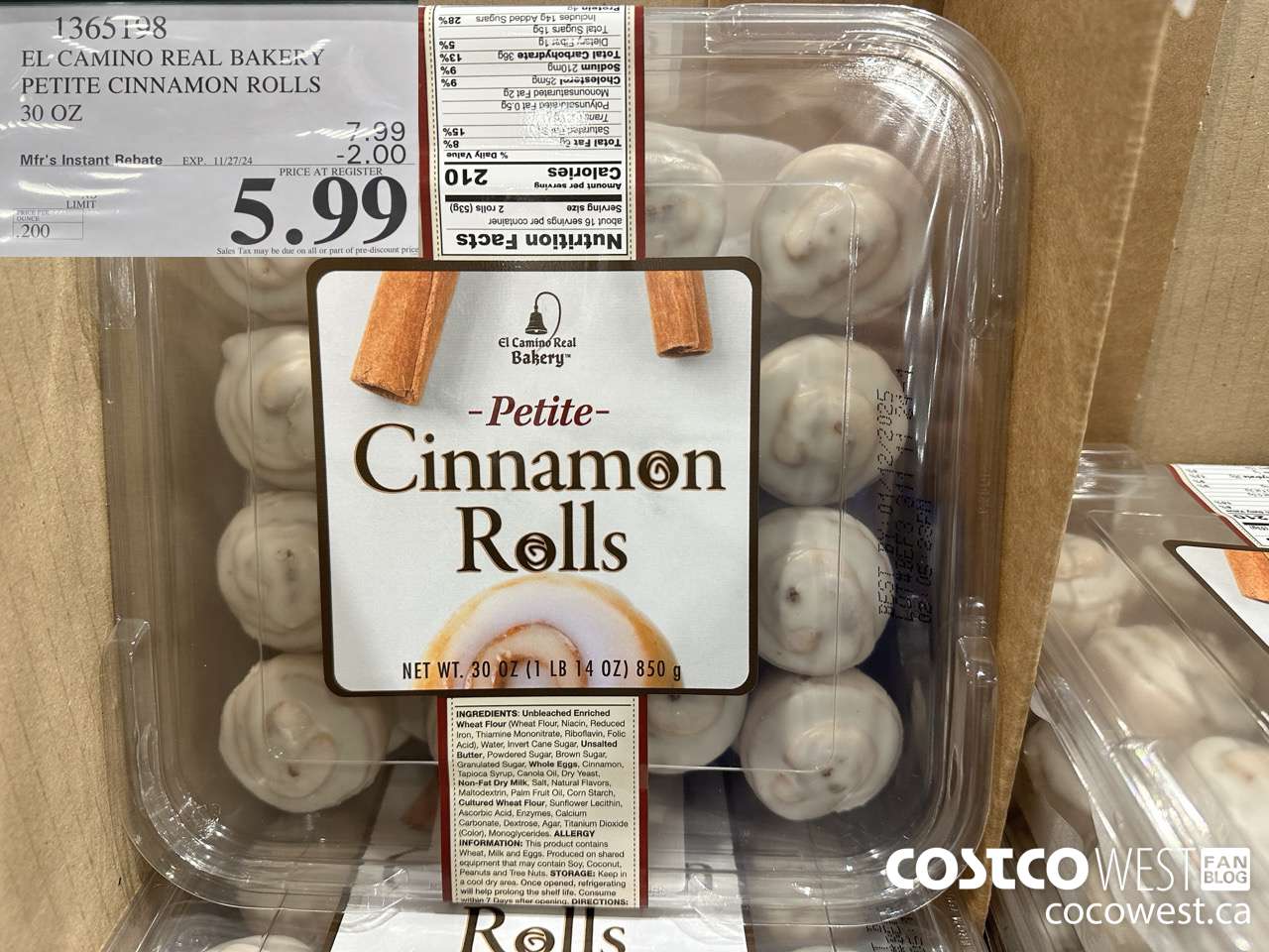 1365198 EL CAMINO REAL BAKERY PETITE CINNAMON ROLLS 30 OZ ($2.00 INSTANT SAVINGS EXPIRES ON 2024-11-27) $5.99