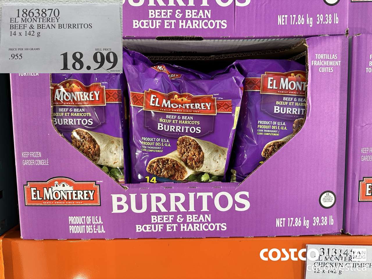 1863870 EL MONTEREY BEEF & BEAN BURRITOS 14 X 142G $18.99