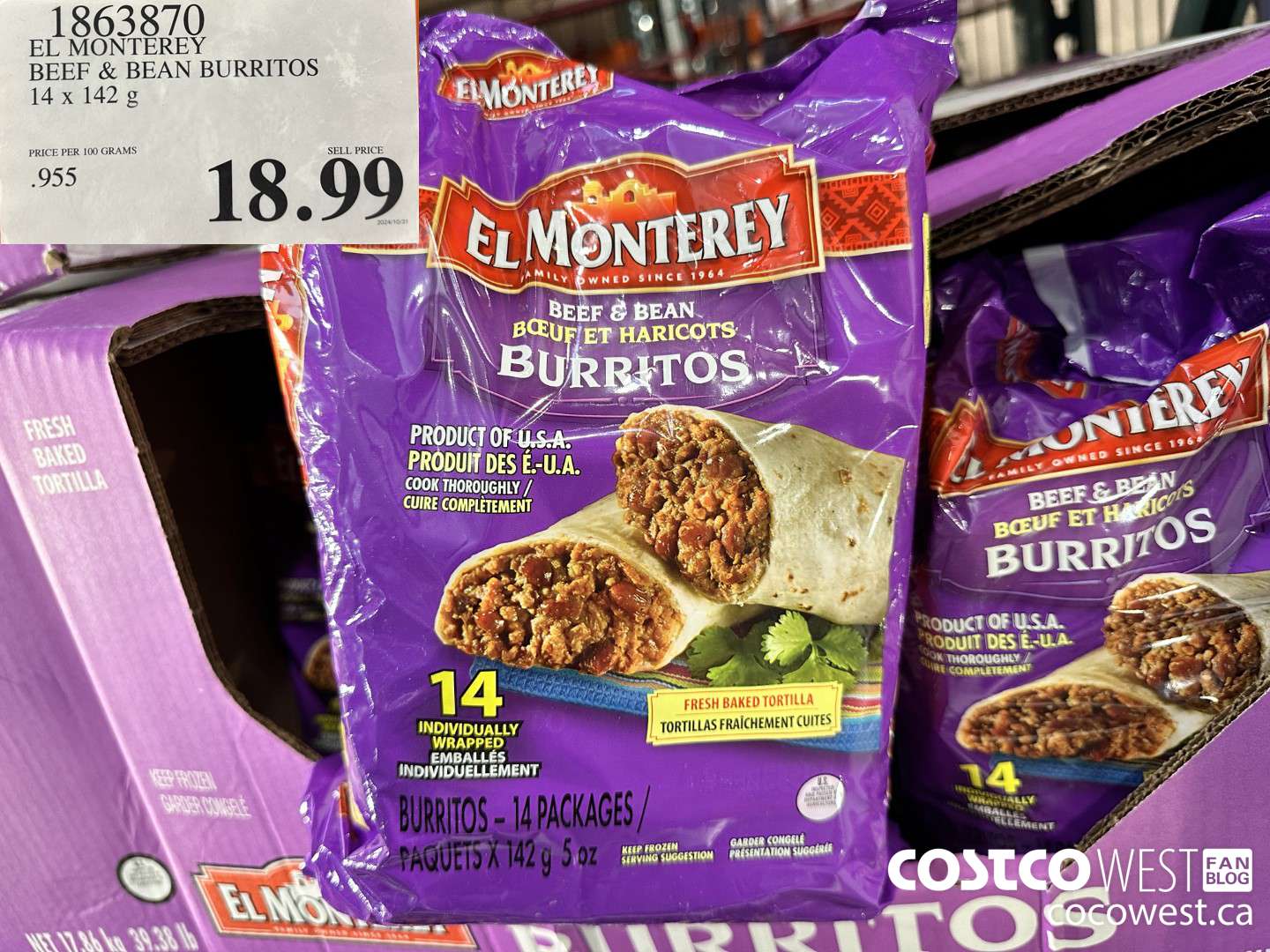 1863870 EL MONTEREY BEEF & BEAN BURRITOS 14 X 142G $18.99