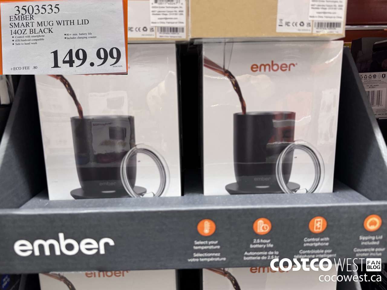 3503535 EMBER SMART MUG WITH LID 14OZ BLACK $149.99