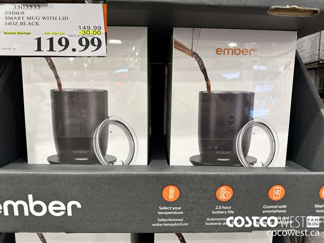 3503535 EMBER SMART MUG WITH LID 14OZ BLACK ($30.00 INSTANT SAVINGS EXPIRES ON 2024-12-07) $119.99
