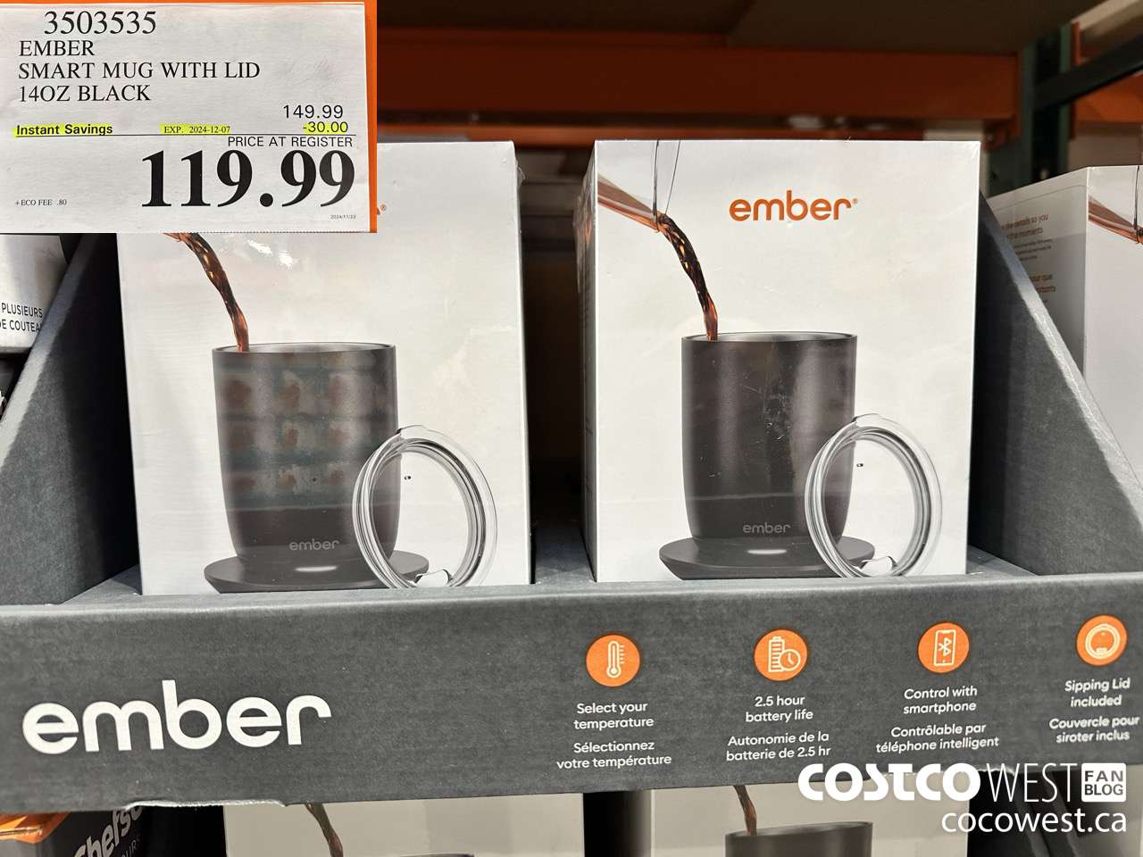3503535 EMBER SMART MUG WITH LID 14OZ BLACK ($30.00 INSTANT SAVINGS EXPIRES ON 2024-12-07) $119.99