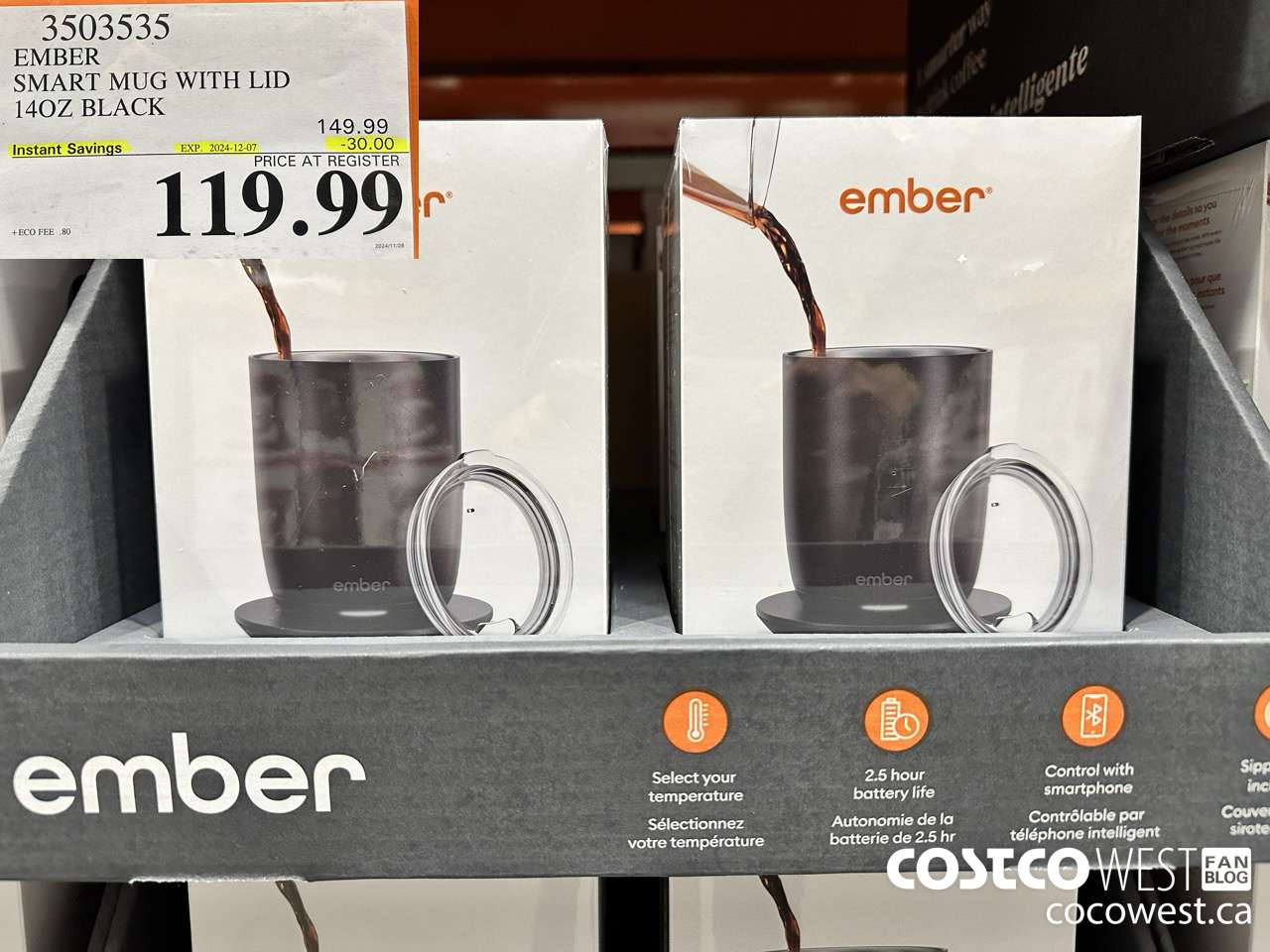 3503535 EMBER SMART MUG WITH LID 14OZ BLACK ($30.00 INSTANT SAVINGS EXPIRES ON 2024-12-07) $119.99