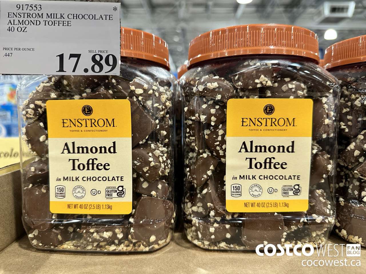 917553 ENSTROM MILK CHOCOLATE ALMOND TOFFEE 40 OZ $17.89