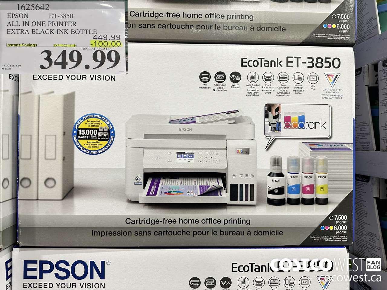 1625642 EPSON ET-3850 ALL IN ONE PRINTER ($100.00 INSTANT SAVINGS EXPIRES ON 2024-11-14) $349.99