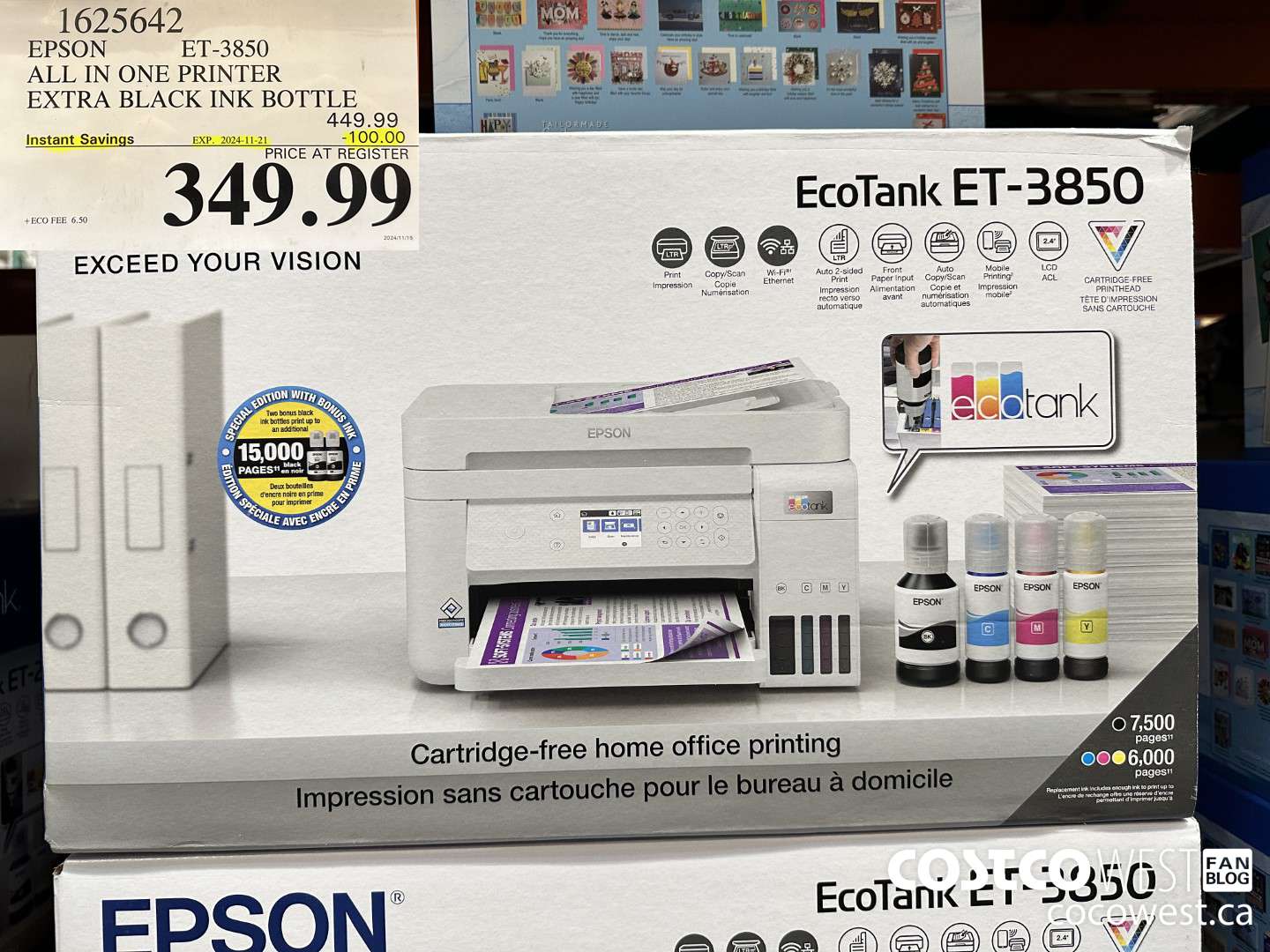 1625642 EPSON ET-3850 ALL IN ONE PRINTER ($100.00 INSTANT SAVINGS EXPIRES ON 2024-11-21) $349.99
