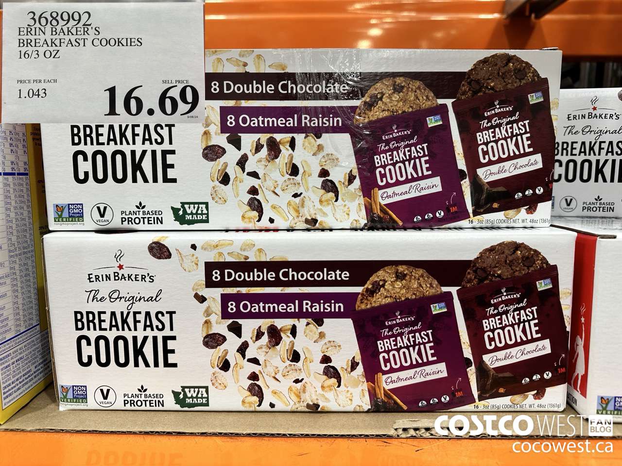 368992 ERIN BAKER'S BREAKFAST COOKIES 16 CT / 3 OZ  $16.69