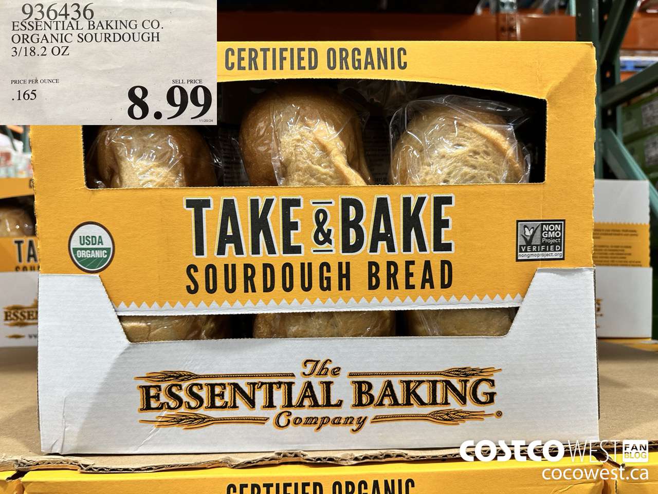 936436 ESSENTIAL BAKING CO. ORGANIC SOURDOUGH 3/18.2 OZ  $8.99
