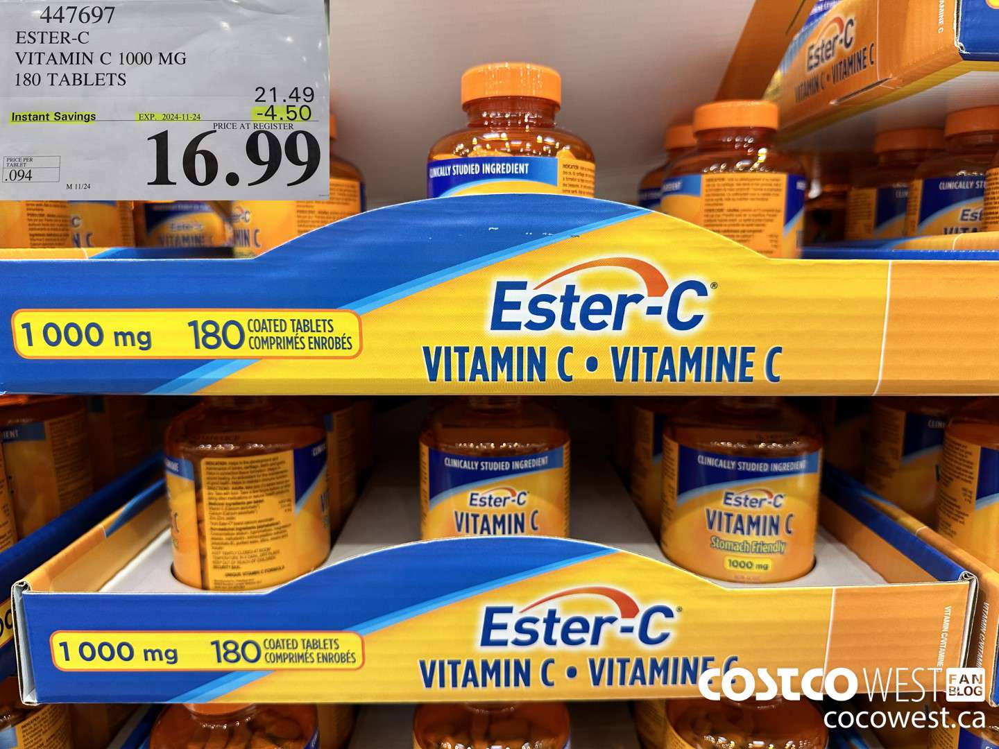 447697 ESTER-C VITAMIN C 1000 MG 180 TABLETS ($4.50 INSTANT SAVINGS EXPIRES ON 2024-11-24) $16.99