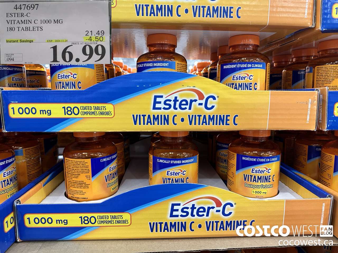 447697 ESTER-C VITAMIN C 1000 MG 180 TABLETS ($4.50 INSTANT SAVINGS EXPIRES ON 2024-11-24) $16.99