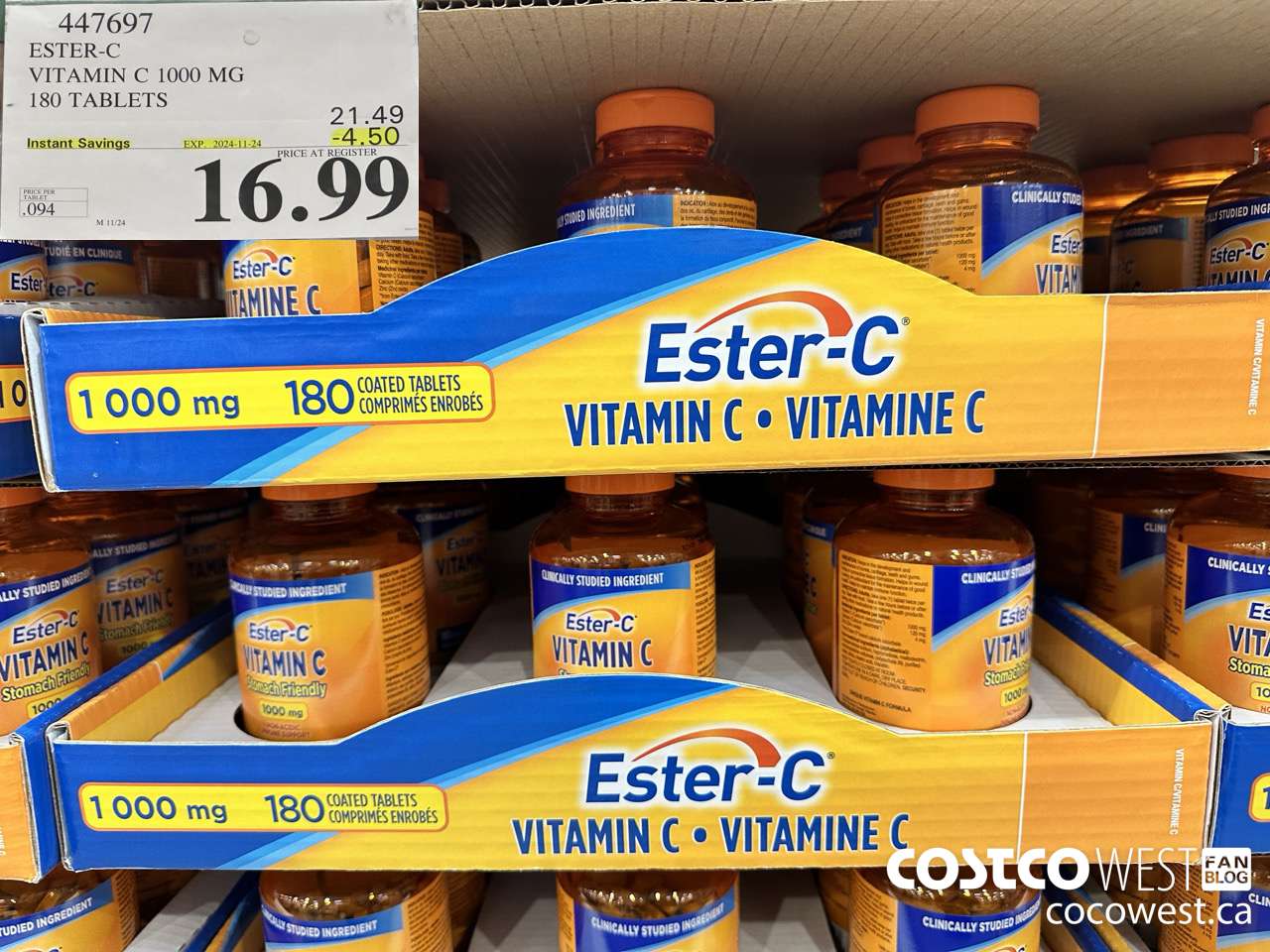 447697 ESTER-C VITAMIN C 1000 MG 180 TABLETS ($4.50 INSTANT SAVINGS EXPIRES ON 2024-11-24) $16.99