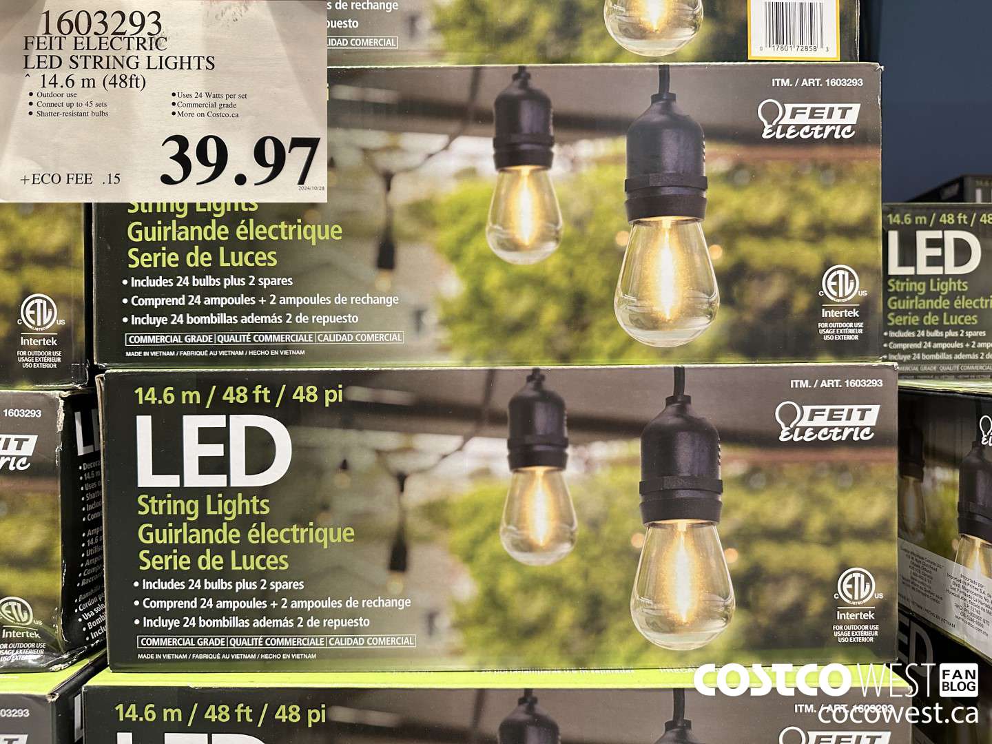 1603293 FEIT ELECTRIC LED STRING LIGHTS 14.6 M (48FT) $39.97