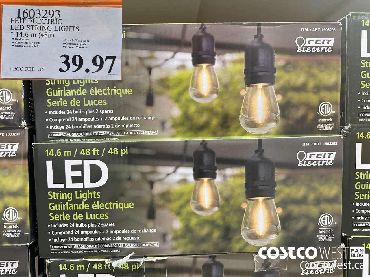 1603293 FEIT ELECTRIC LED STRING LIGHTS 14.6 M (48FT) $39.97