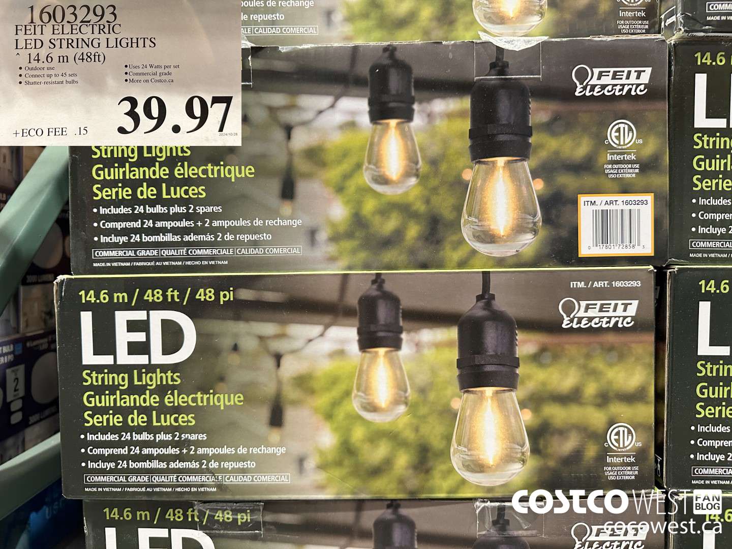 1603293 FEIT ELECTRIC LED STRING LIGHTS 14.6 M (48FT) $39.97