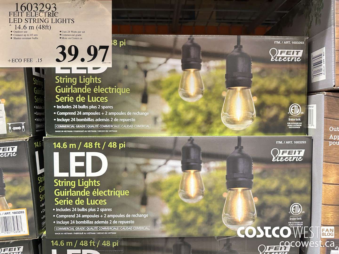 1603293 FEIT ELECTRIC LED STRING LIGHTS 14.6 M (48FT) $39.97