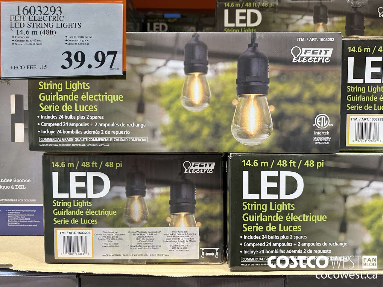 1603293 FEIT ELECTRIC LED STRING LIGHTS 14.6 M (48FT) $39.97