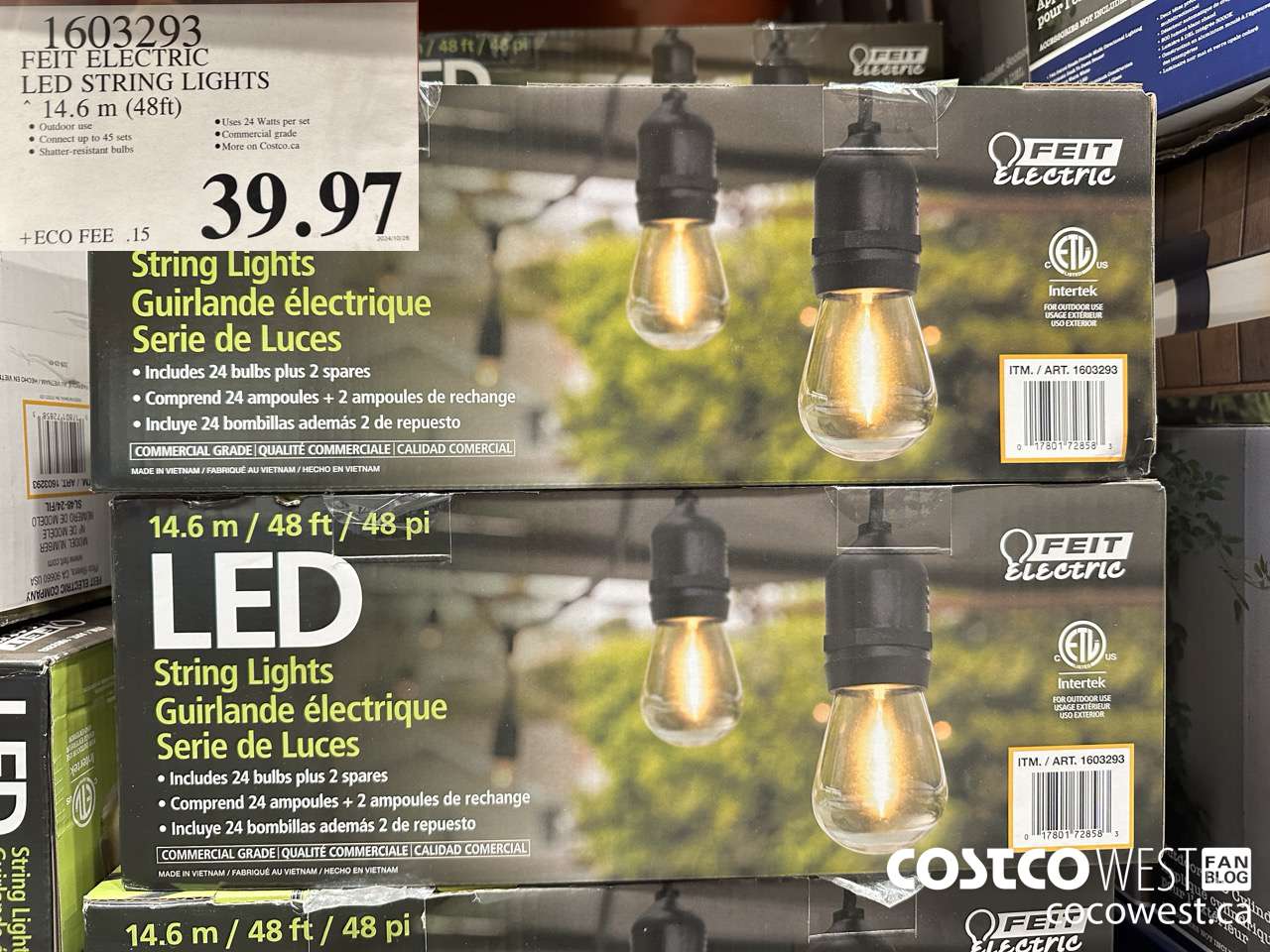 1603293 FEIT ELECTRIC LED STRING LIGHTS 14.6 M (48FT) $39.97