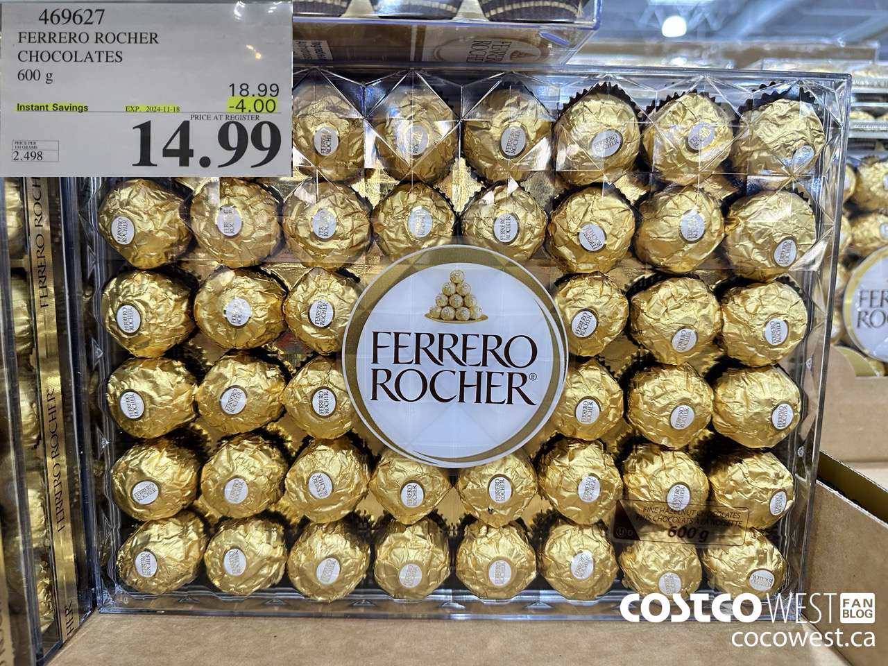 469627 FERRERO ROCHER CHOCOLATES 600 G ($4.00 INSTANT SAVINGS EXPIRES ON 2024-11-18) $14.99