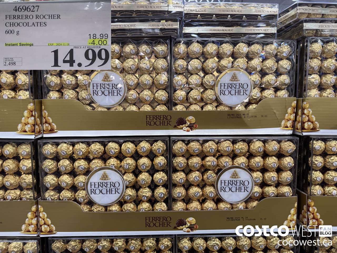 469627 FERRERO ROCHER CHOCOLATES 600 G ($4.00 INSTANT SAVINGS EXPIRES ON 2024-11-18) $14.99
